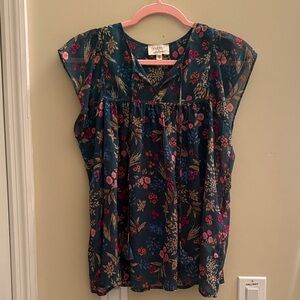 Anthropologie Teal Floral Blouse